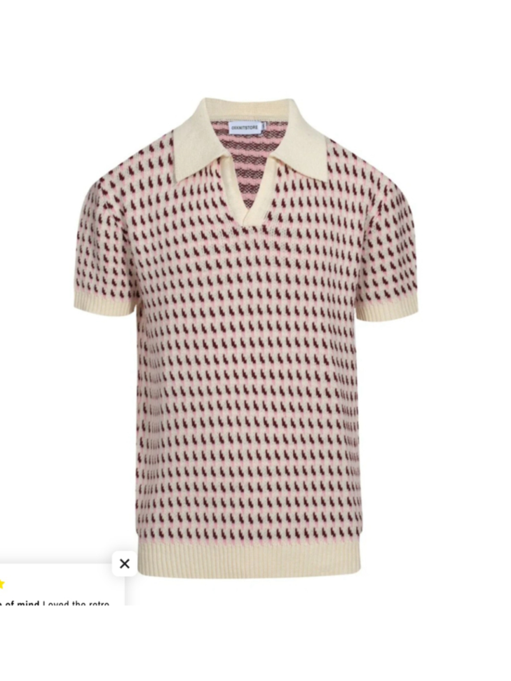 NWT Oxknit 60’s Sweater Polo Sz M Cream Pink Knit Pullover Micro Pattern Cotton